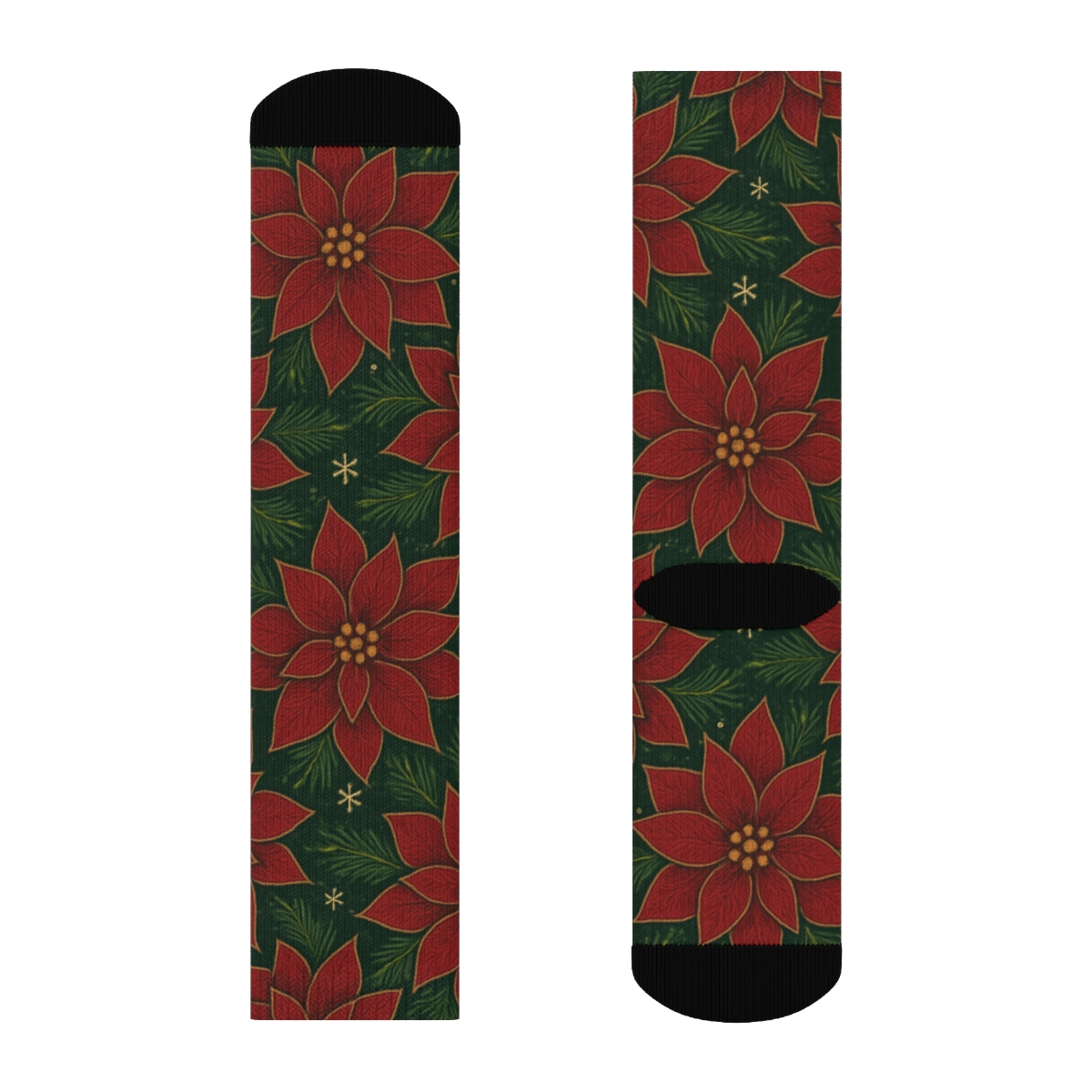 Poinsettia Tessellation On Deep Green trendy patterned crew socks