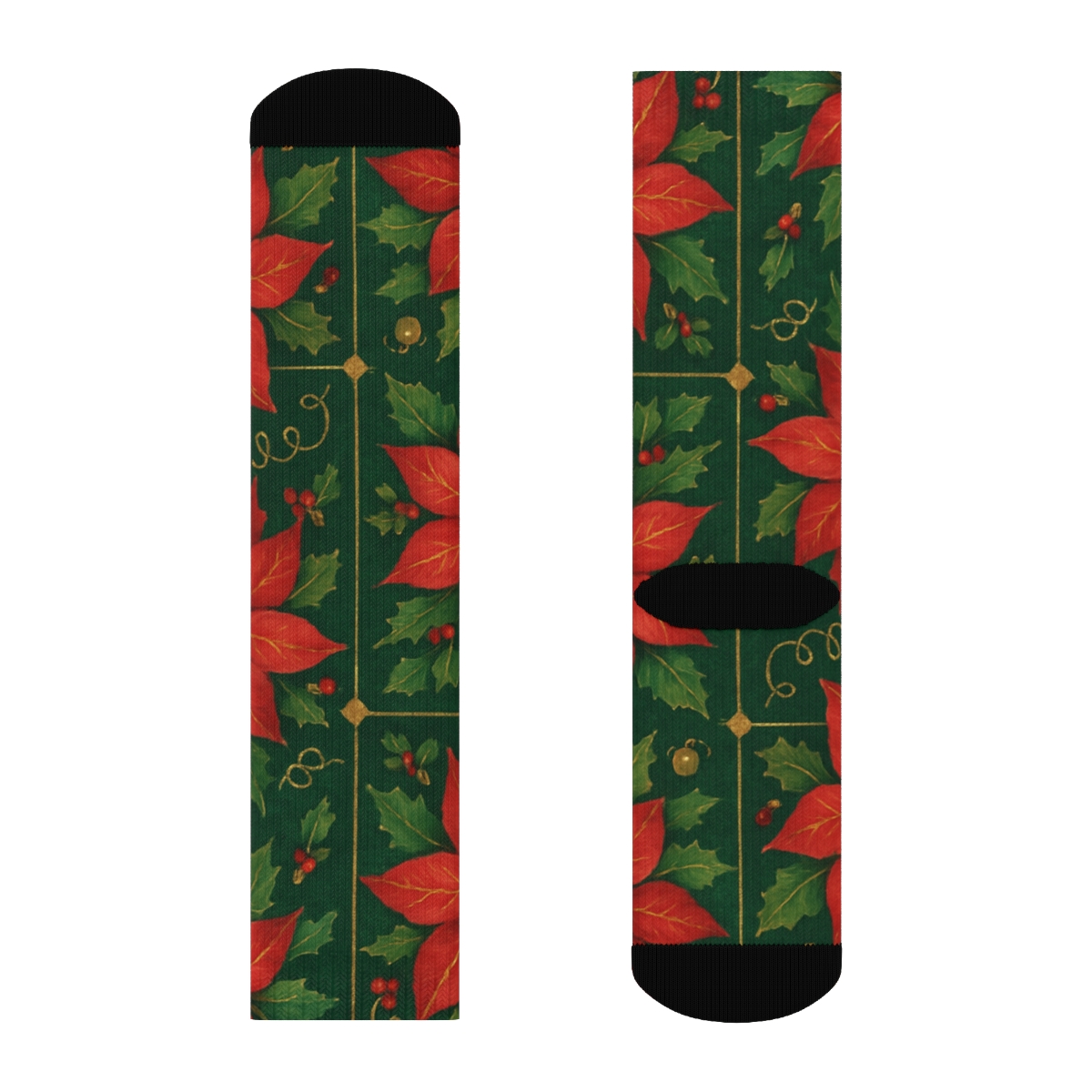 Poinsettia Tile On Deep Green Background stylish athletic crew socks
