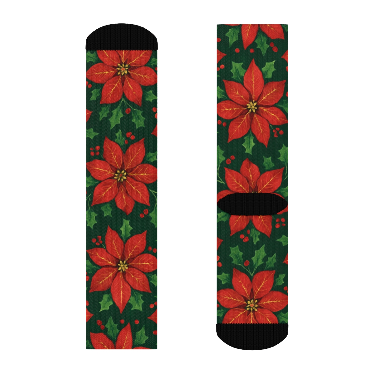 Poinsettia Tile On Deep Green Field soft everyday crew socks