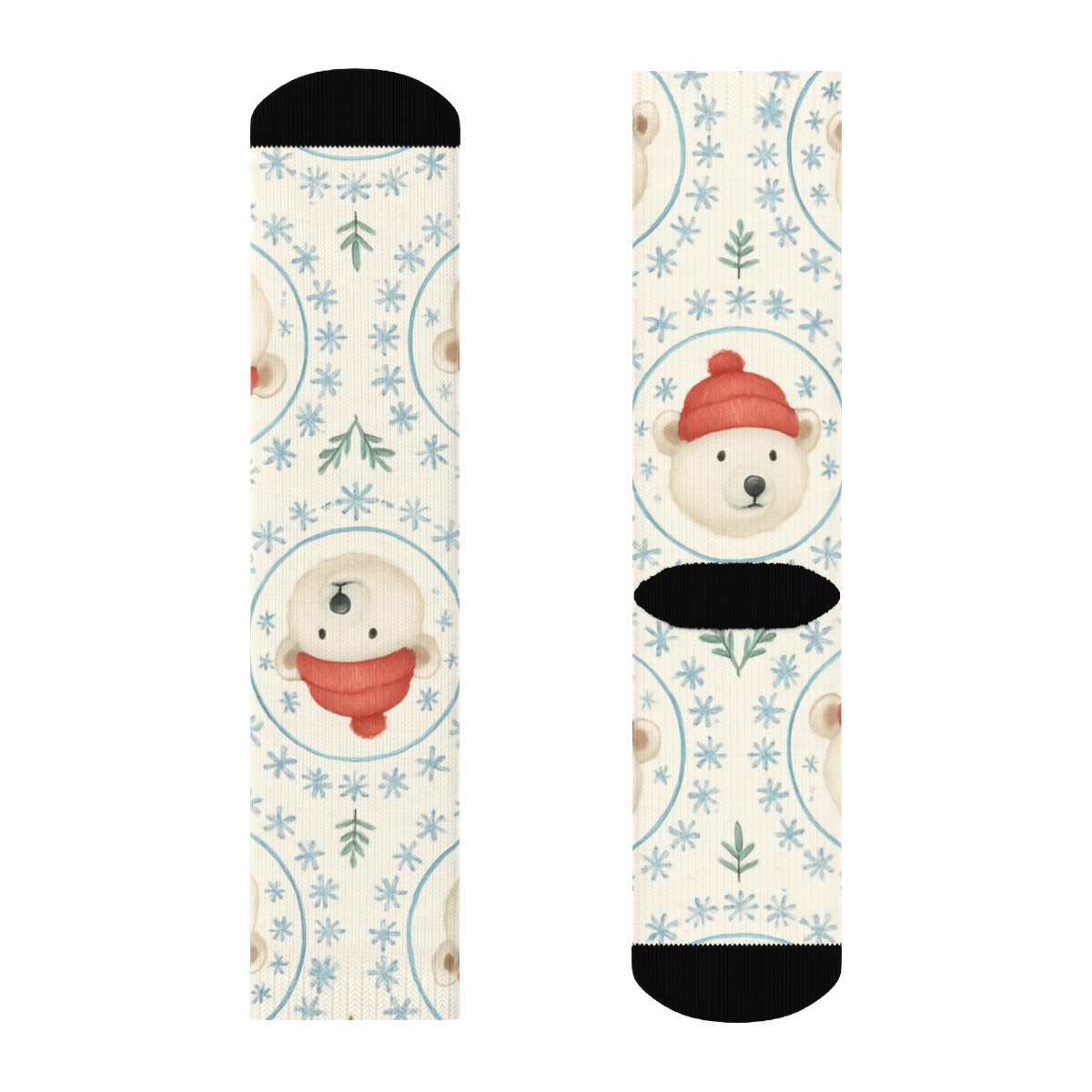 Polar Bear Candlelight Concentric Snowflake Rings On Ivory Background premium sports crew socks