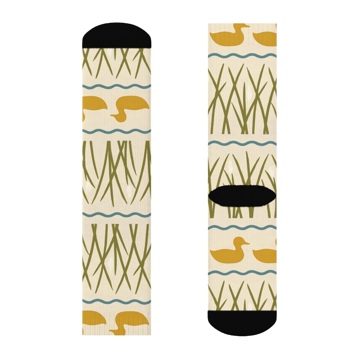 Pond Reeds With Duck Silhouette Bands premium sports crew socks