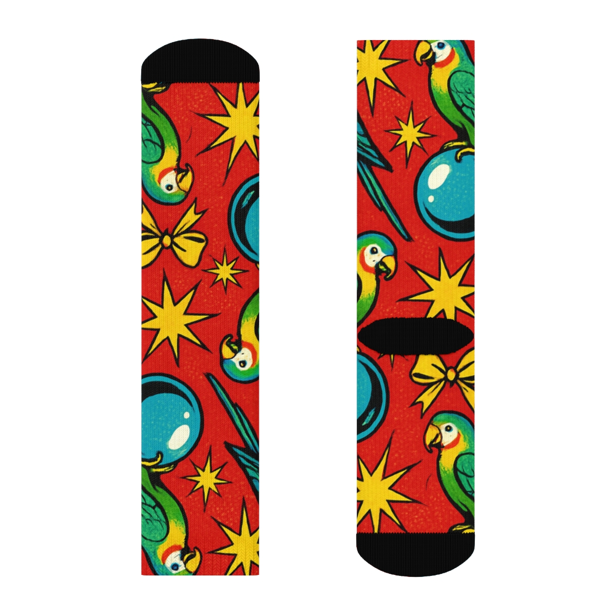 Pop Art Parrot Ornament Burst On Red Background personalized crew socks