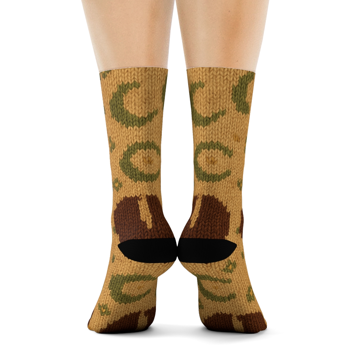 Prairie Knit Illusion With Bison Tracks comfortable cotton crew socks