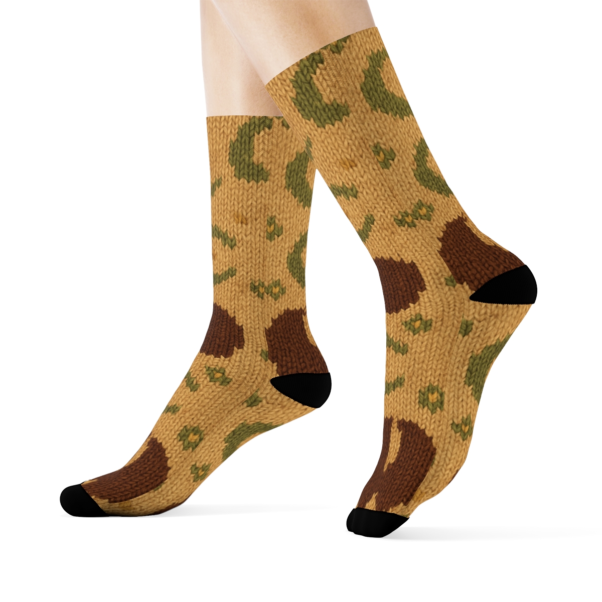 Prairie Knit Illusion With Bison Tracks comfortable cotton crew socks