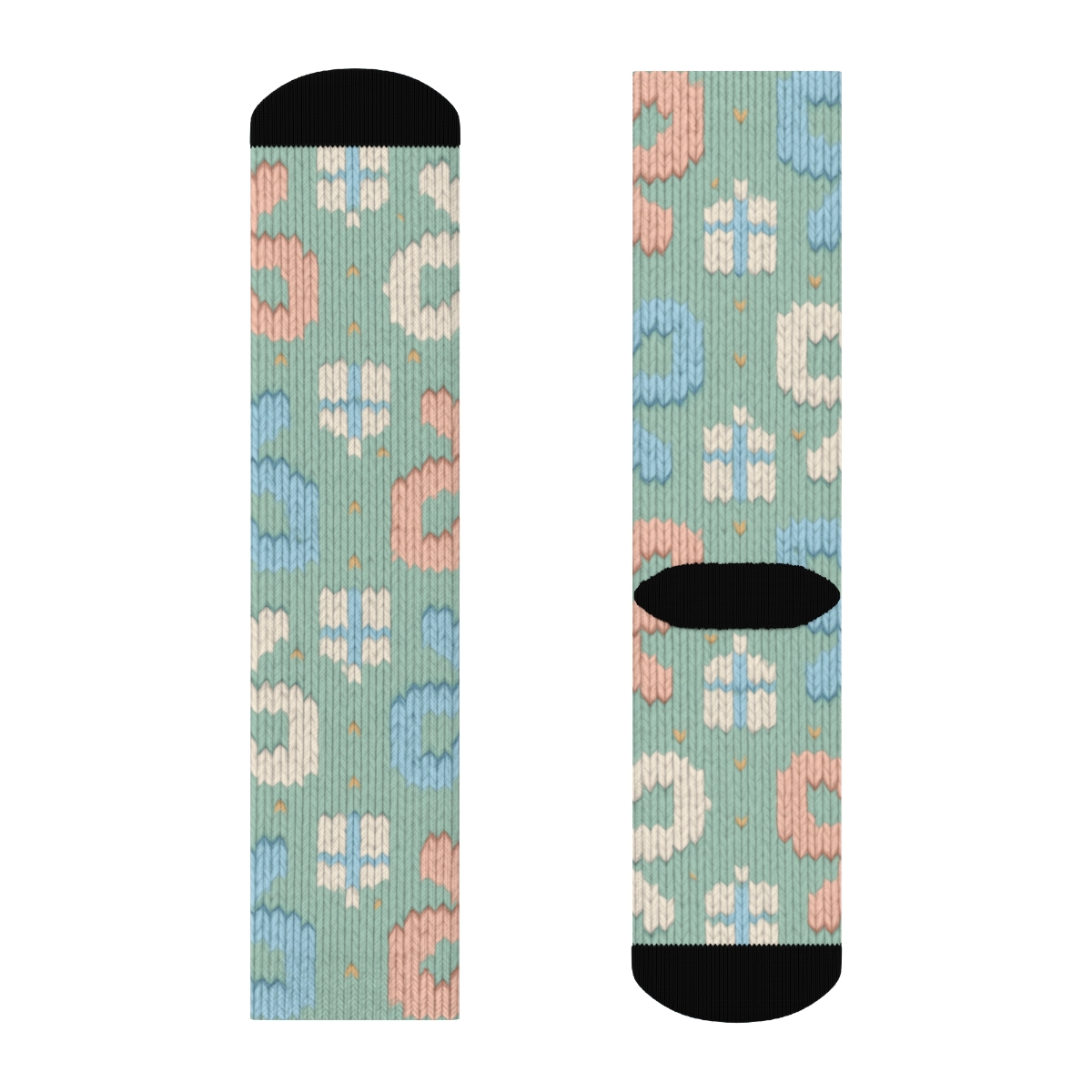 Presents-Knitted Bow Chevron on Pastel Mint Crew Socks