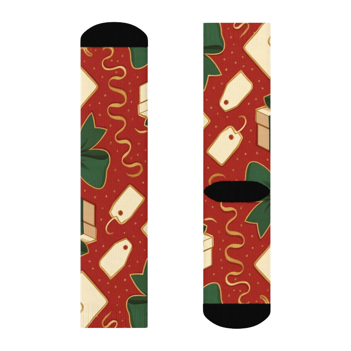 Presents Ribbon Stripe Lattice On Festive Red Ground unique graphic crew socks