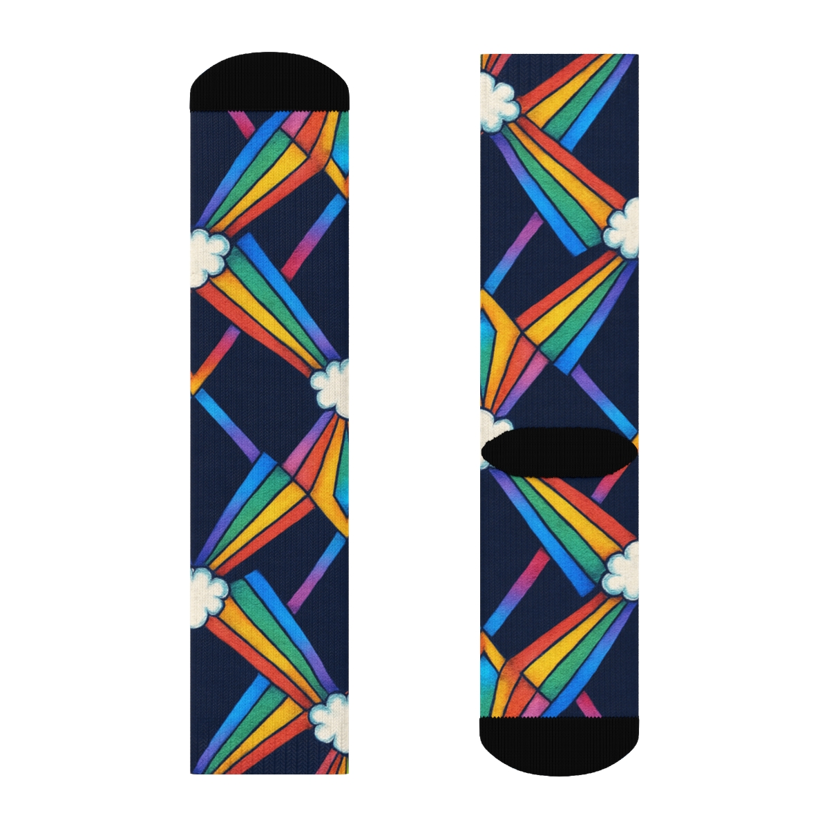 Prismatic Sunbeam Lattice On Midnight Sky comfortable cotton crew socks