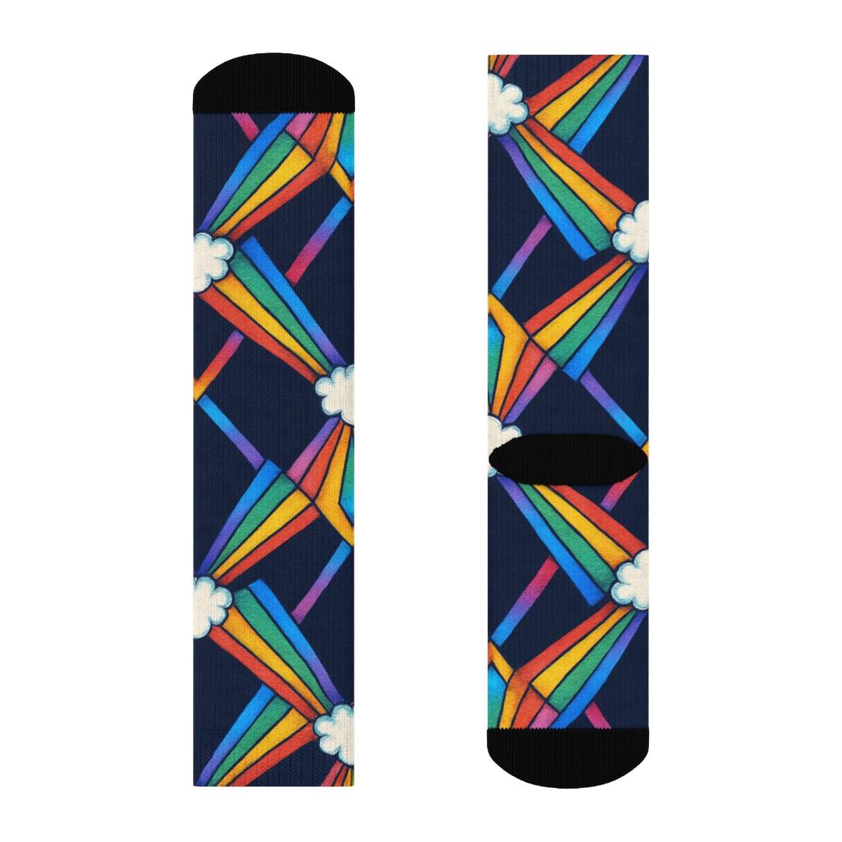 Prismatic Sunbeam Lattice On Midnight Sky comfortable cotton crew socks