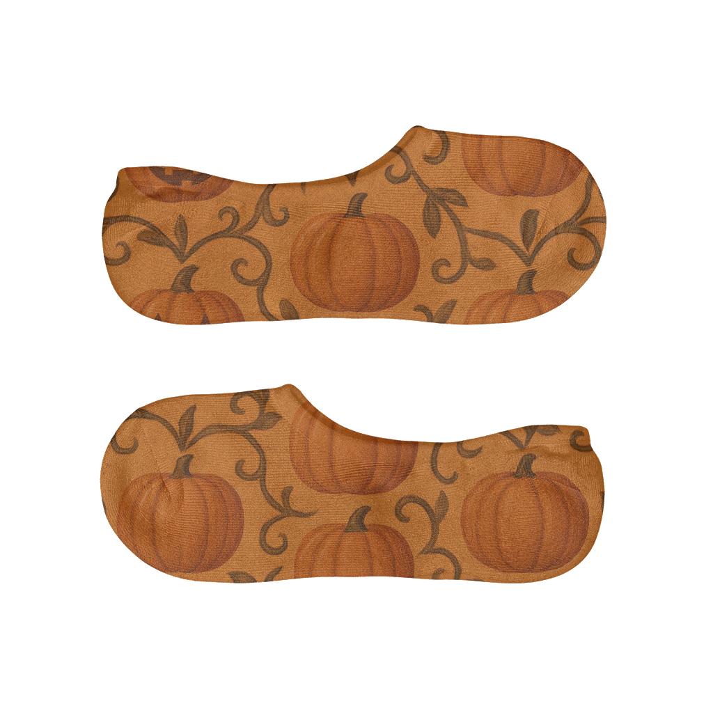 Pumpkin Vine Lattice On Orange Background breathable seamless no-show sockscustom no-show socks