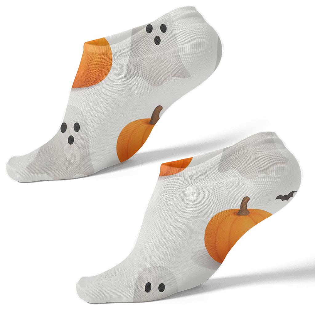 Ghost And Pumpkin Alternating Grid On White Background custom ankle socks