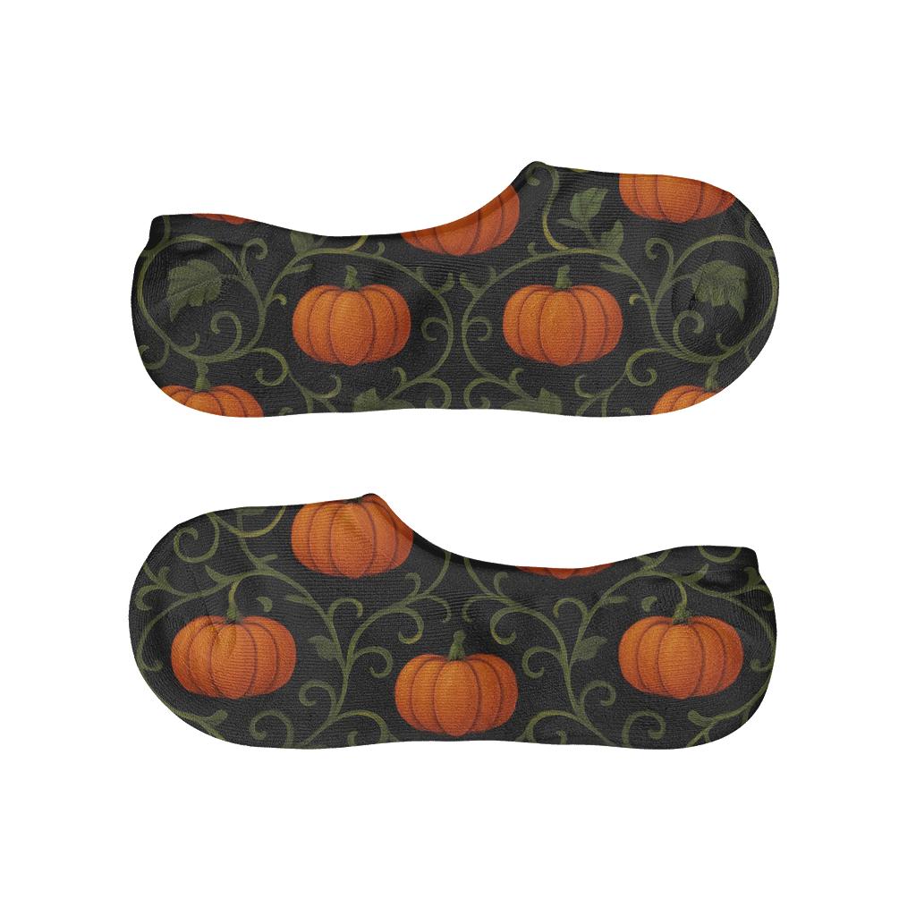 Orange Pumpkin Vine Lattice On Black Background personalized invisible socks