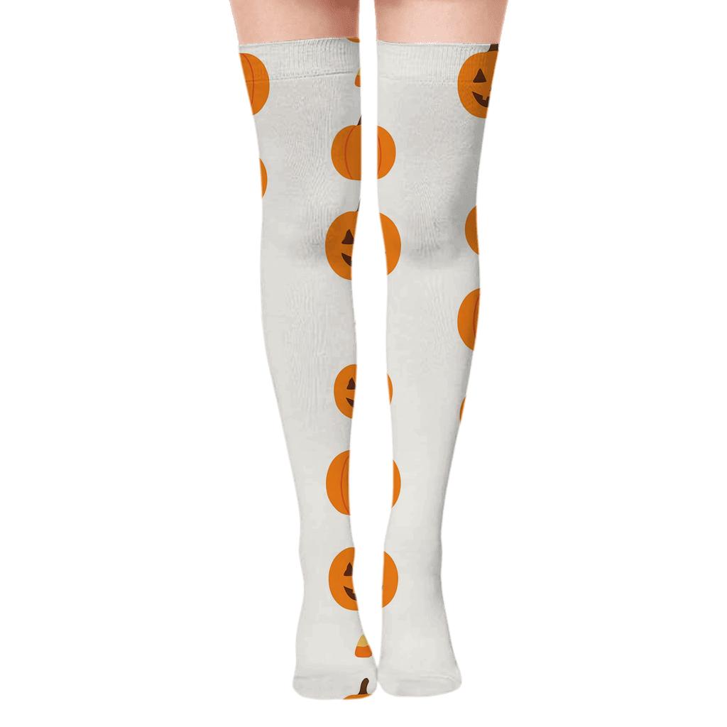 Pumpkin Stack Vertical Repeat On White Background custom over-the-knee socks