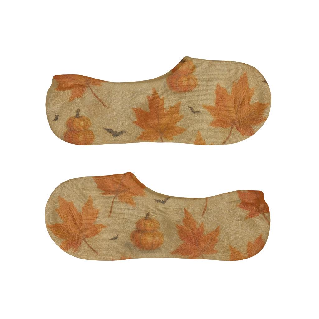 Autumn Leaf Scatter With Tiny Pumpkins On Neutral Background soft cotton no-show socks