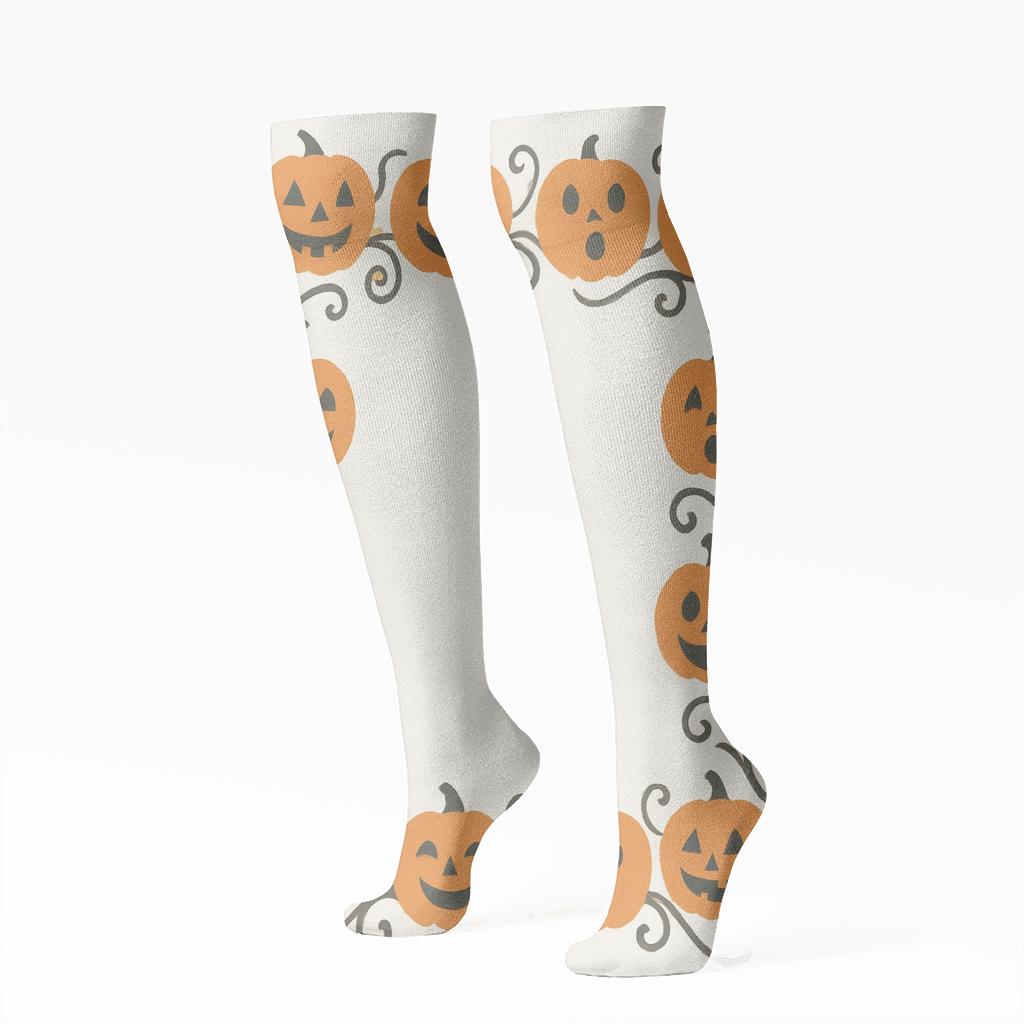 Jack O Lantern Wave Border On White Background premium sports knee-high socks