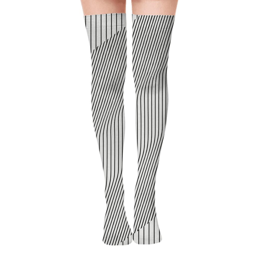Subtle Moire Bands designer print over-the-knee socks