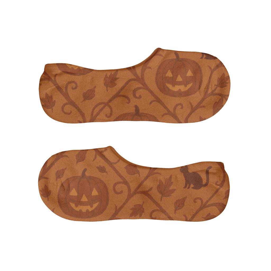Pumpkin Vine Lattice On Orange Background soft cotton no-show socks