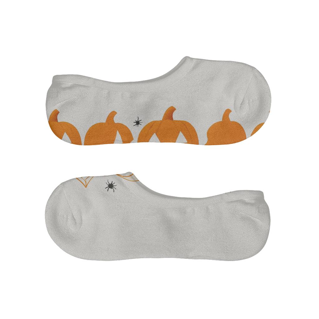 Carved Pumpkin Border Pattern On White Background designer printed no-show socks