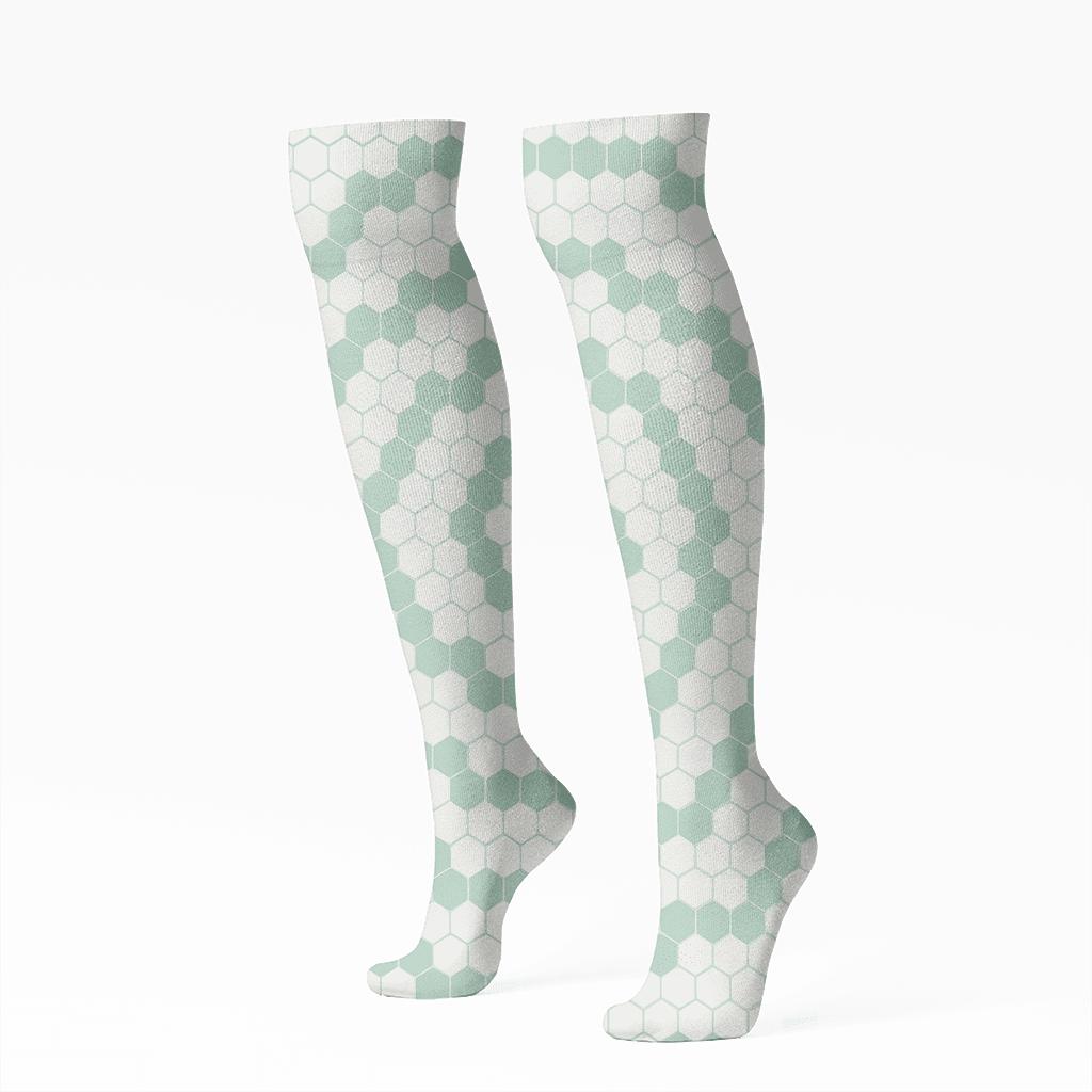 Micro Hex Spiral designer print knee-high socks