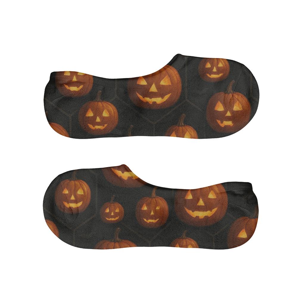 Glowing Pumpkin Hexagonal Tile On Black Background comfortable invisible socks
