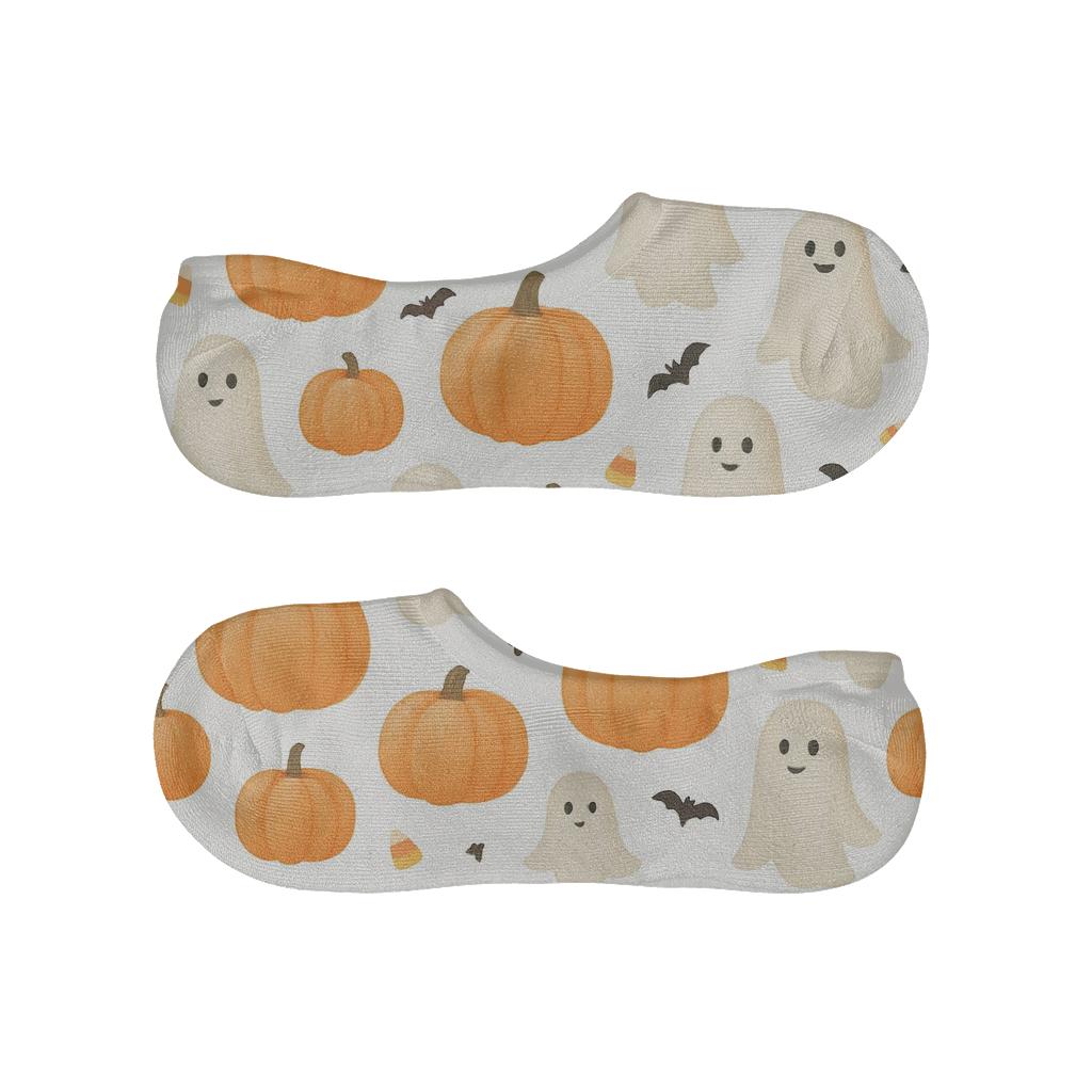 Ghost And Pumpkin Alternating Grid On White Background anti-slip no-show socks