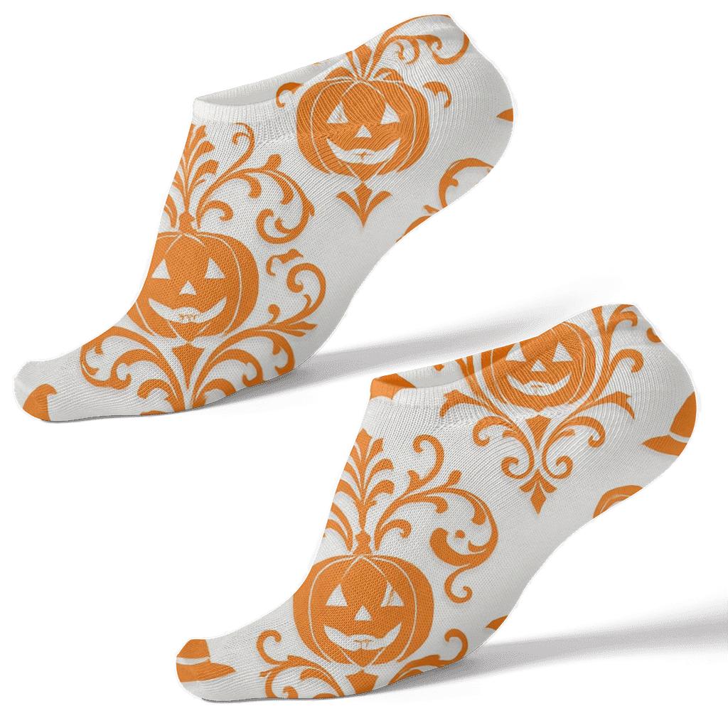Jack O Lantern Damask On White Background soft everyday ankle socks