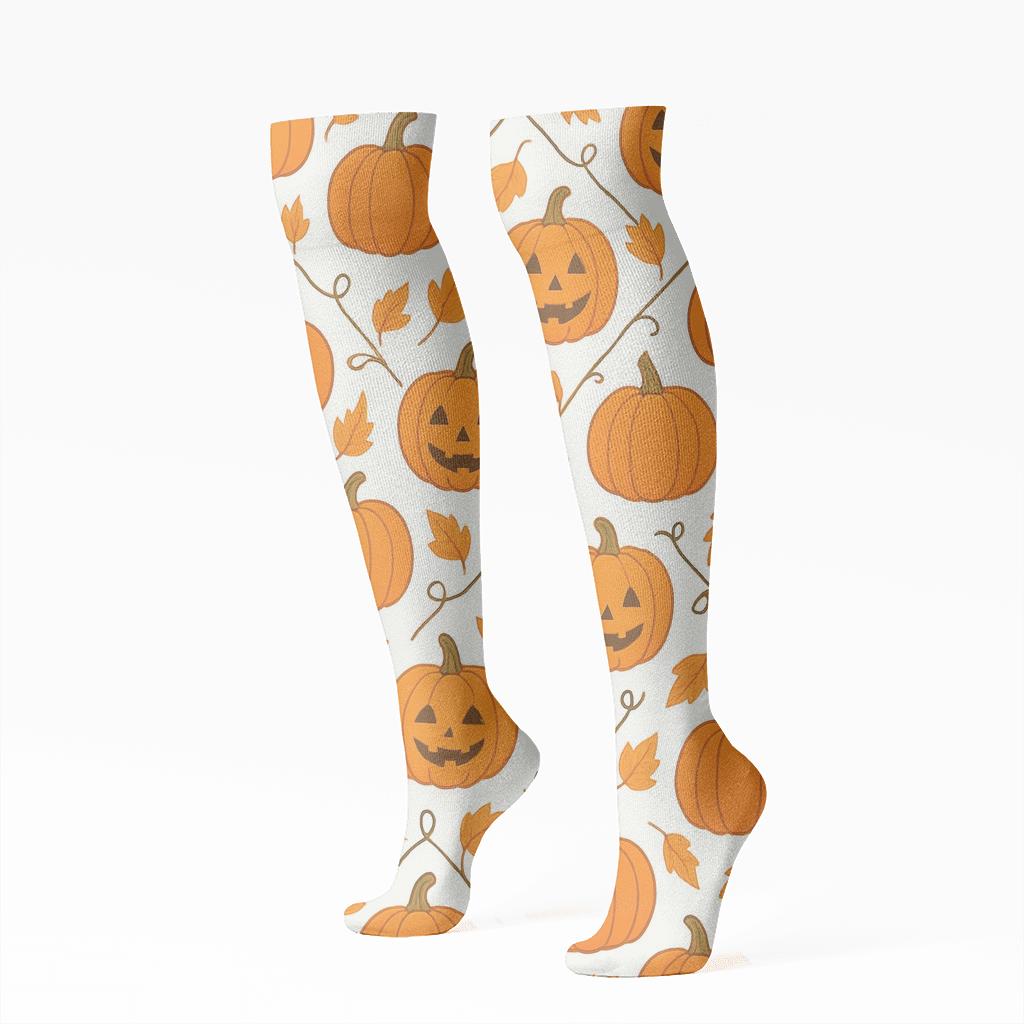 Pumpkin Vine Lattice On White Background personalized knee-high socks