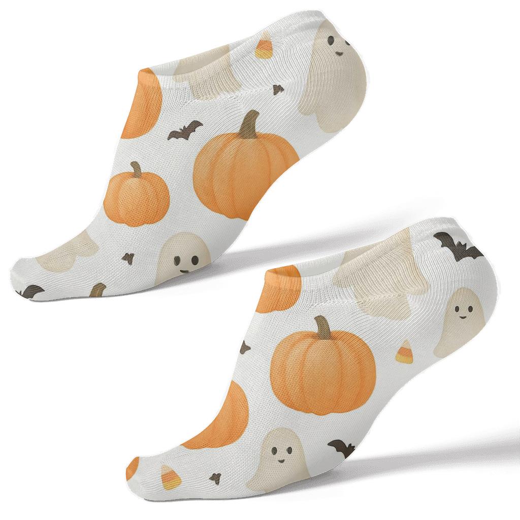 Ghost And Pumpkin Alternating Grid On White Background personalized ankle socks