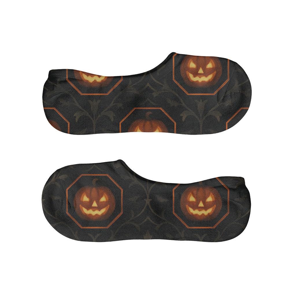 Pumpkin Hexagonal Tile On Black Background designer print no-show socks