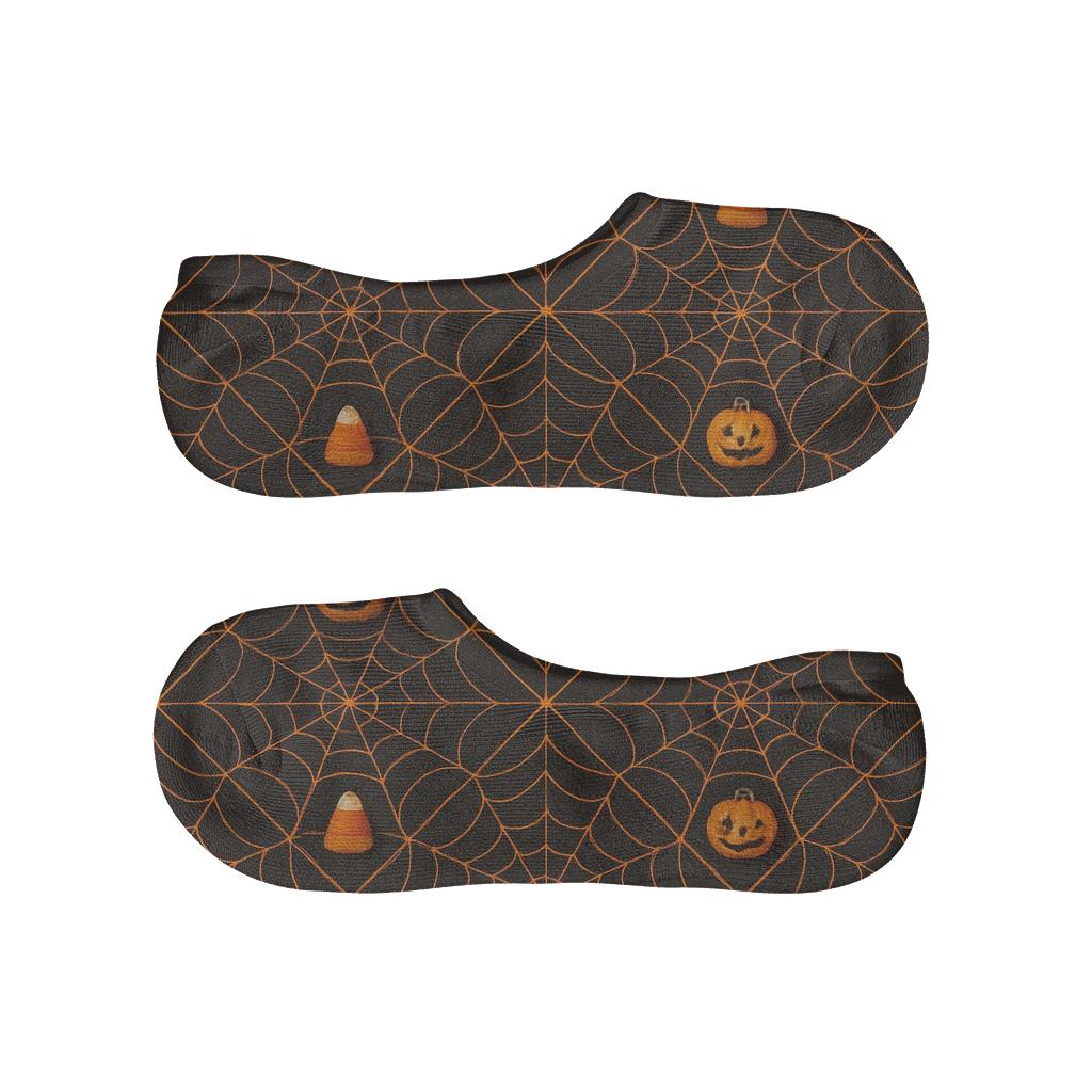 Spider Web Overlay With Pumpkin Motifs On Black Background personalized invisible socks
