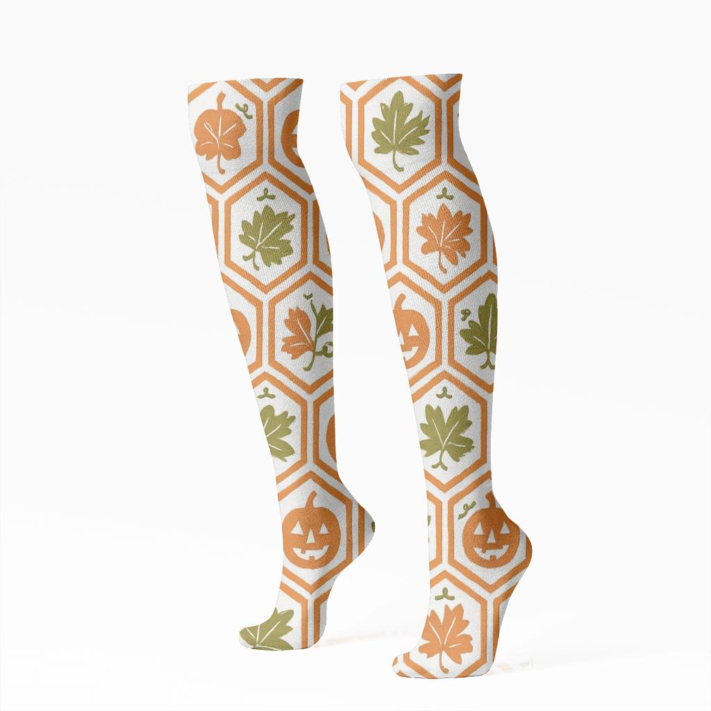 Pumpkin Hexa Cluster On White Background unique graphic knee-high socks