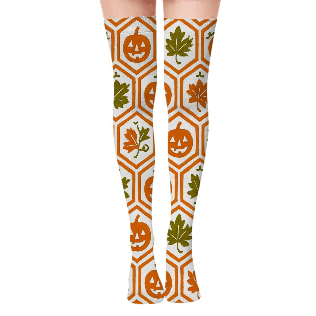 Pumpkin Hexa Cluster On White Background stylish fashion over-the-knee socks