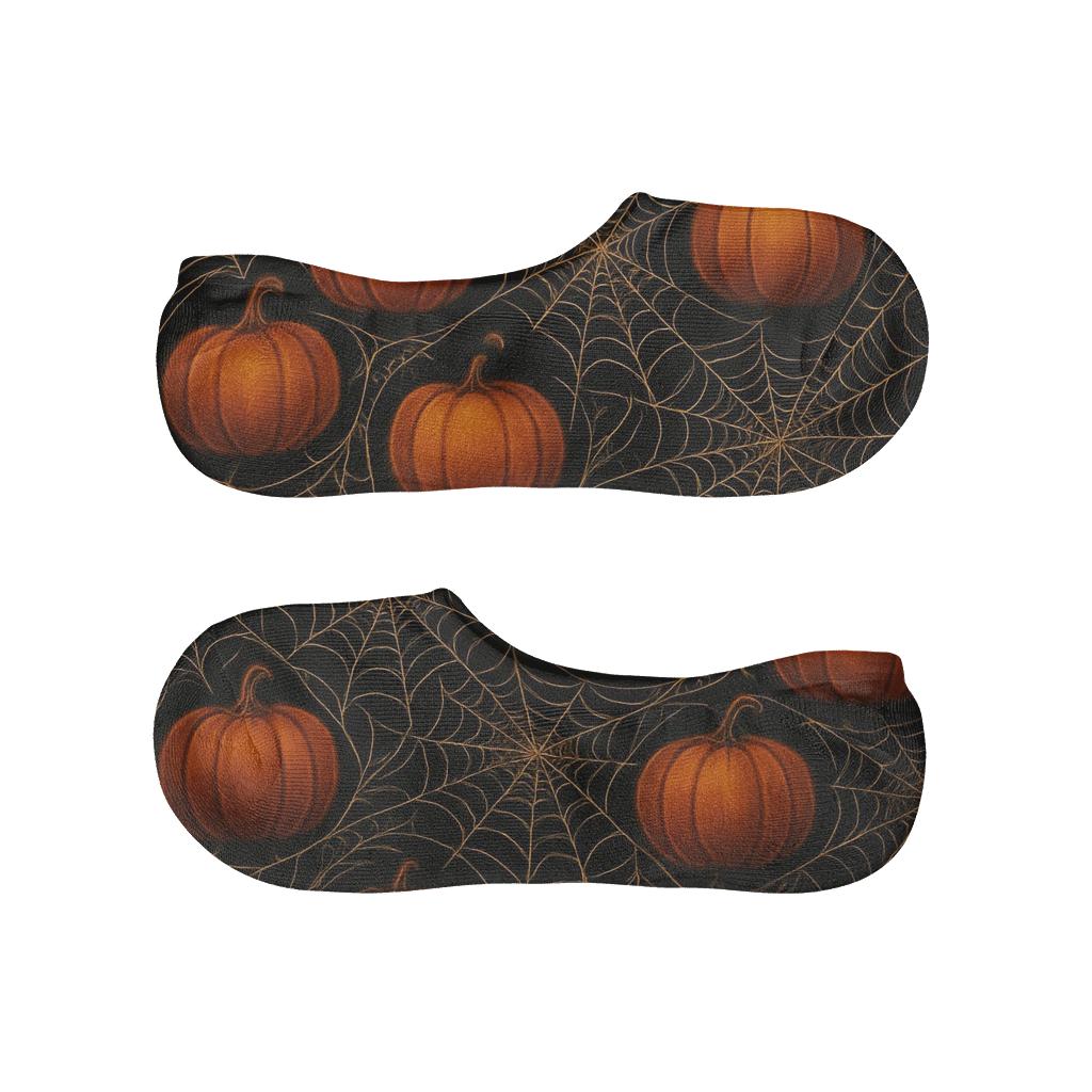 Spider Web Overlay With Pumpkins On Black Background breathable seamless no-show sockscustom no-show socks