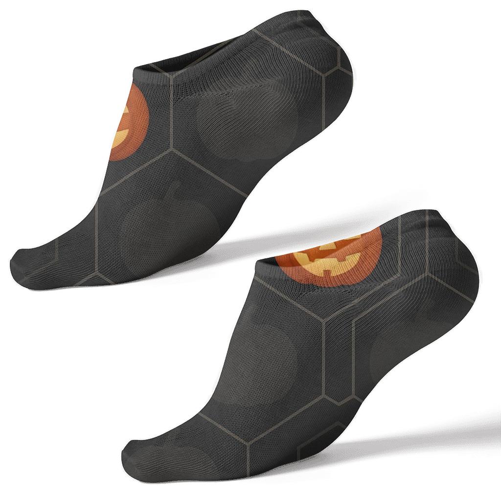 Pumpkin Hexagonal Tile On Black Background custom ankle socks
