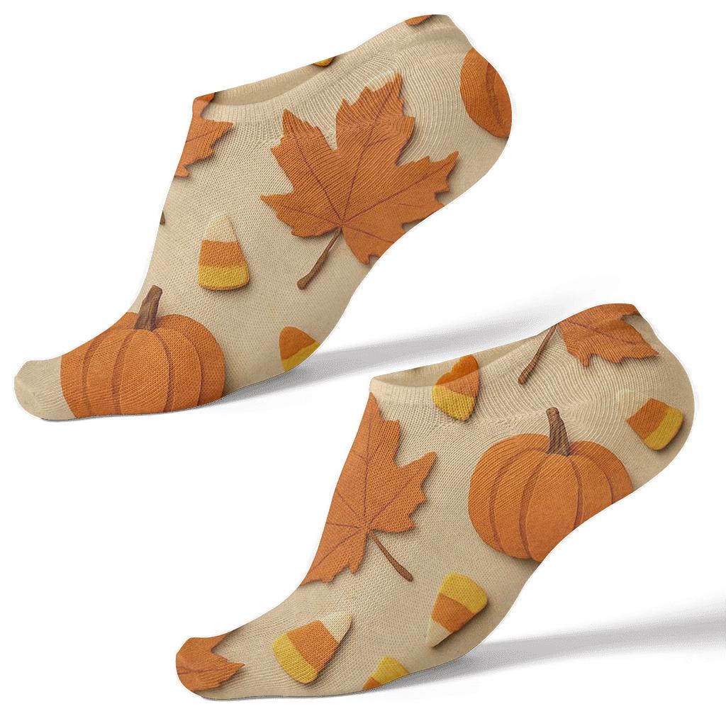 Autumn Leaf Scatter With Pumpkins On Neutral Background premium sports ankle socks