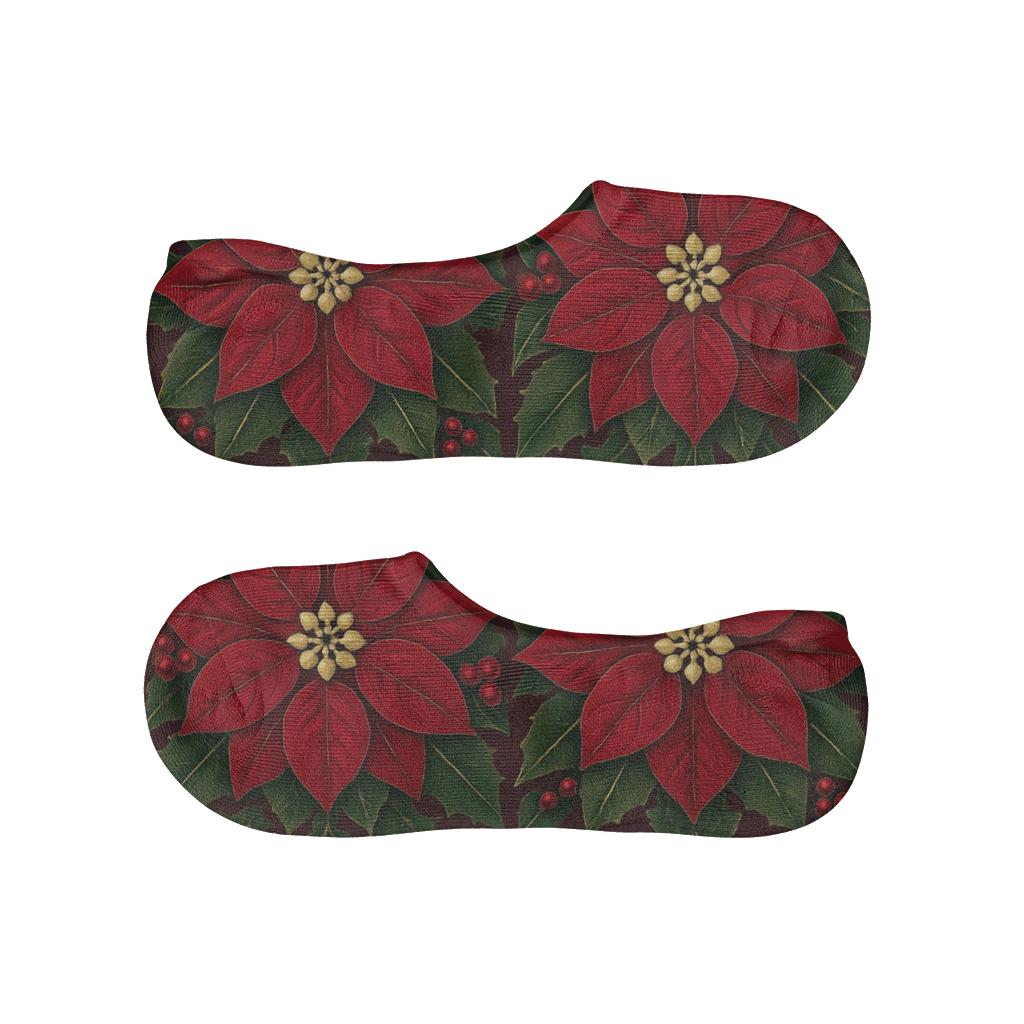 Poinsettia Tile Grid On Crimson Background unique hidden socks