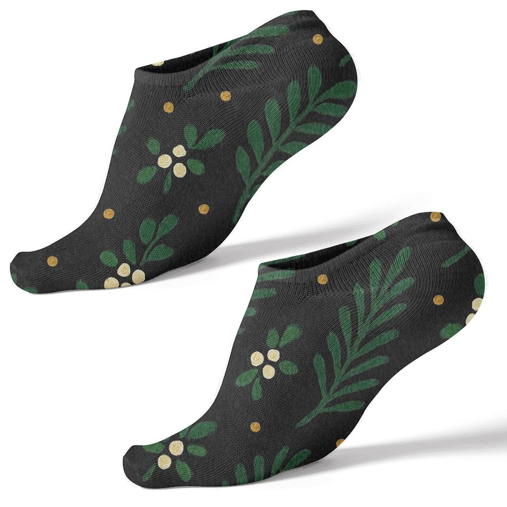 Evergreen Diagonal Vine On Black Background personalized ankle socks