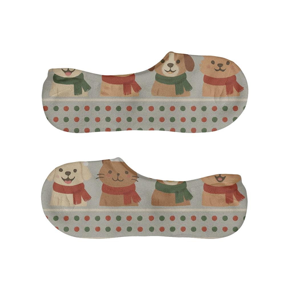 Holiday Pets Band On Light Gray Background trendy no-show sock styles