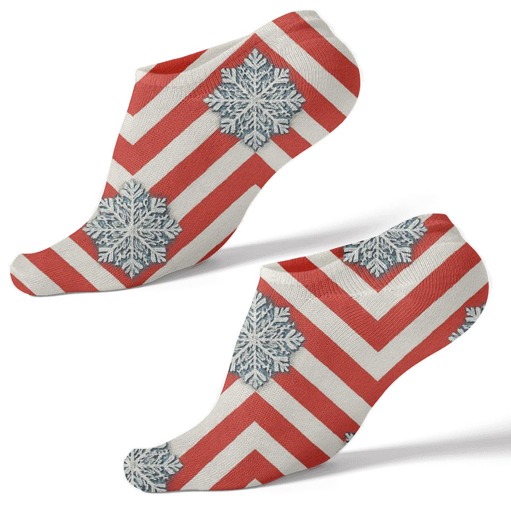 Candy Cane Chevron With Snowflake Lattice On White Background premium sports ankle socks
