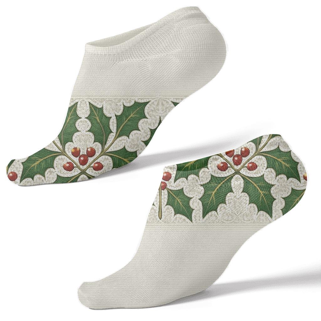 Holly Lace Border On Ivory Background designer print ankle socks