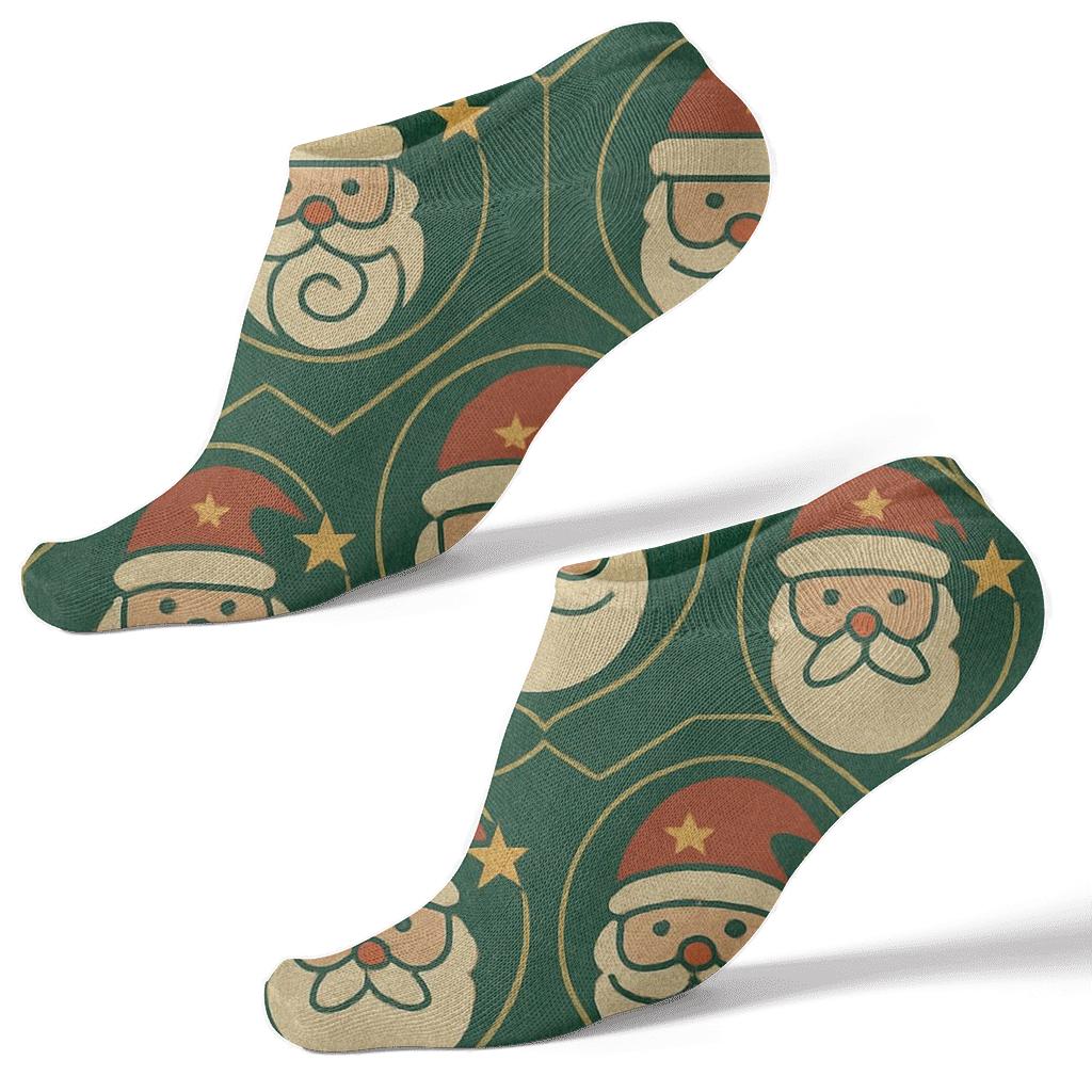 Santa Face Mosaic On Green Background unique graphic ankle socks