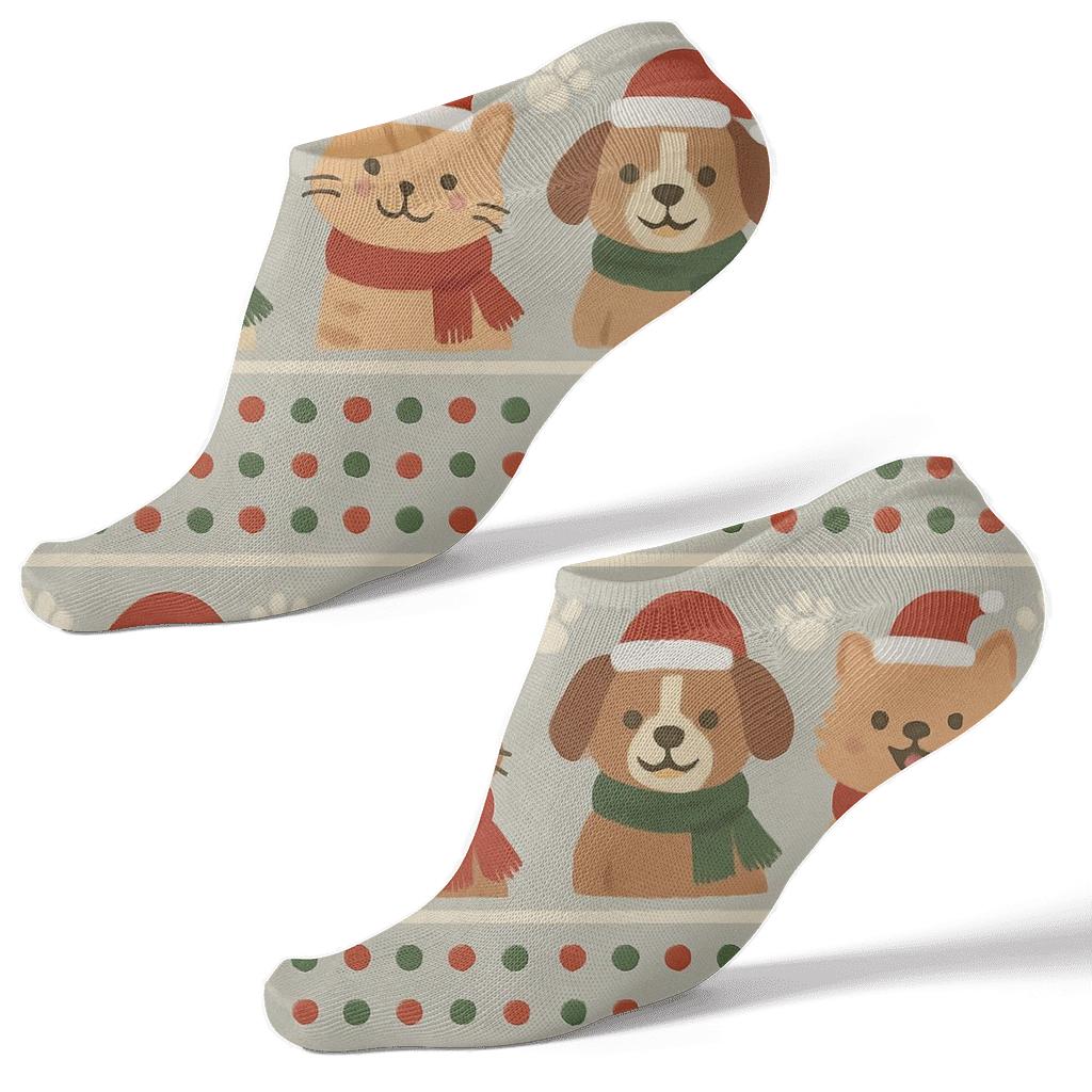 Holiday Pets Band On Light Gray Background custom ankle socks