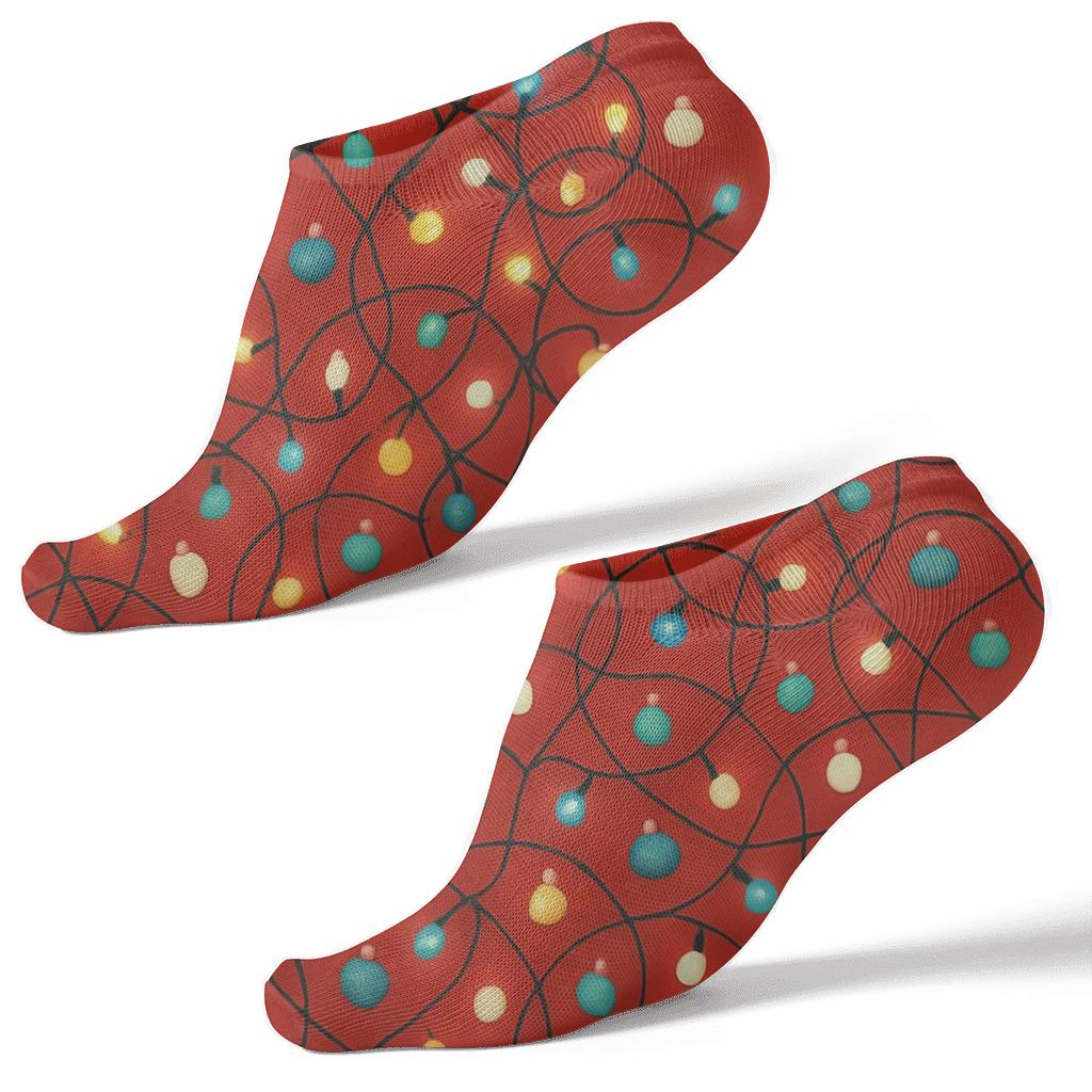 Tangled Lights Diagonal Array On Red Background custom ankle socks