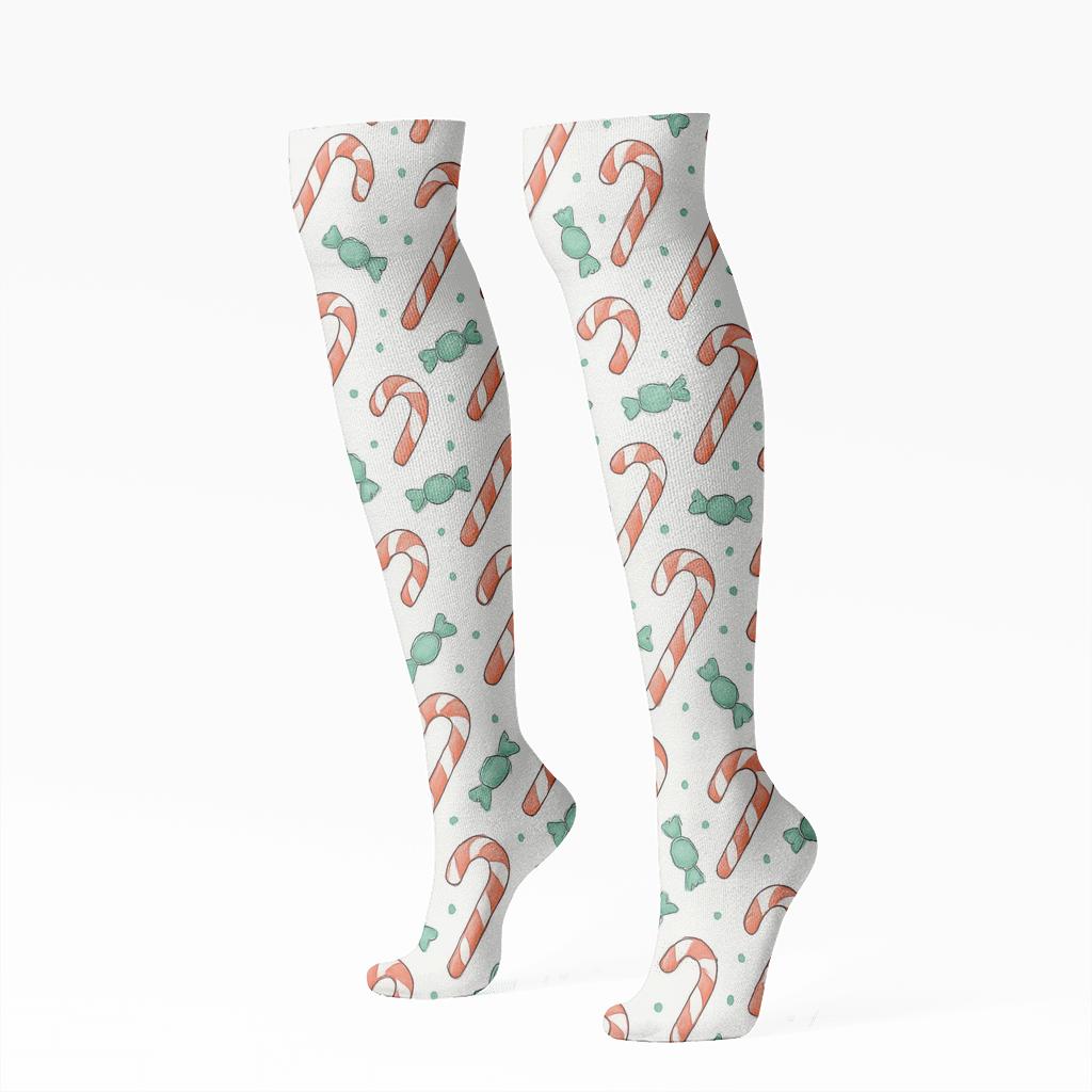 Candy Cane Diagonal Array unique graphic knee-high socks