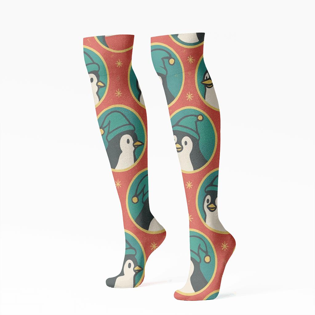 Penguin Ornament Grid soft everyday knee-high socks