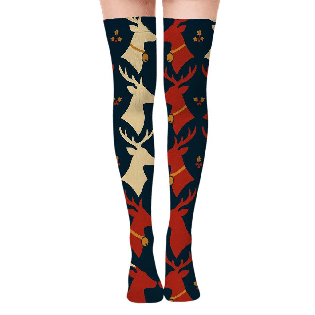 Reindeer Chevron March unique graphic over-the-knee socks