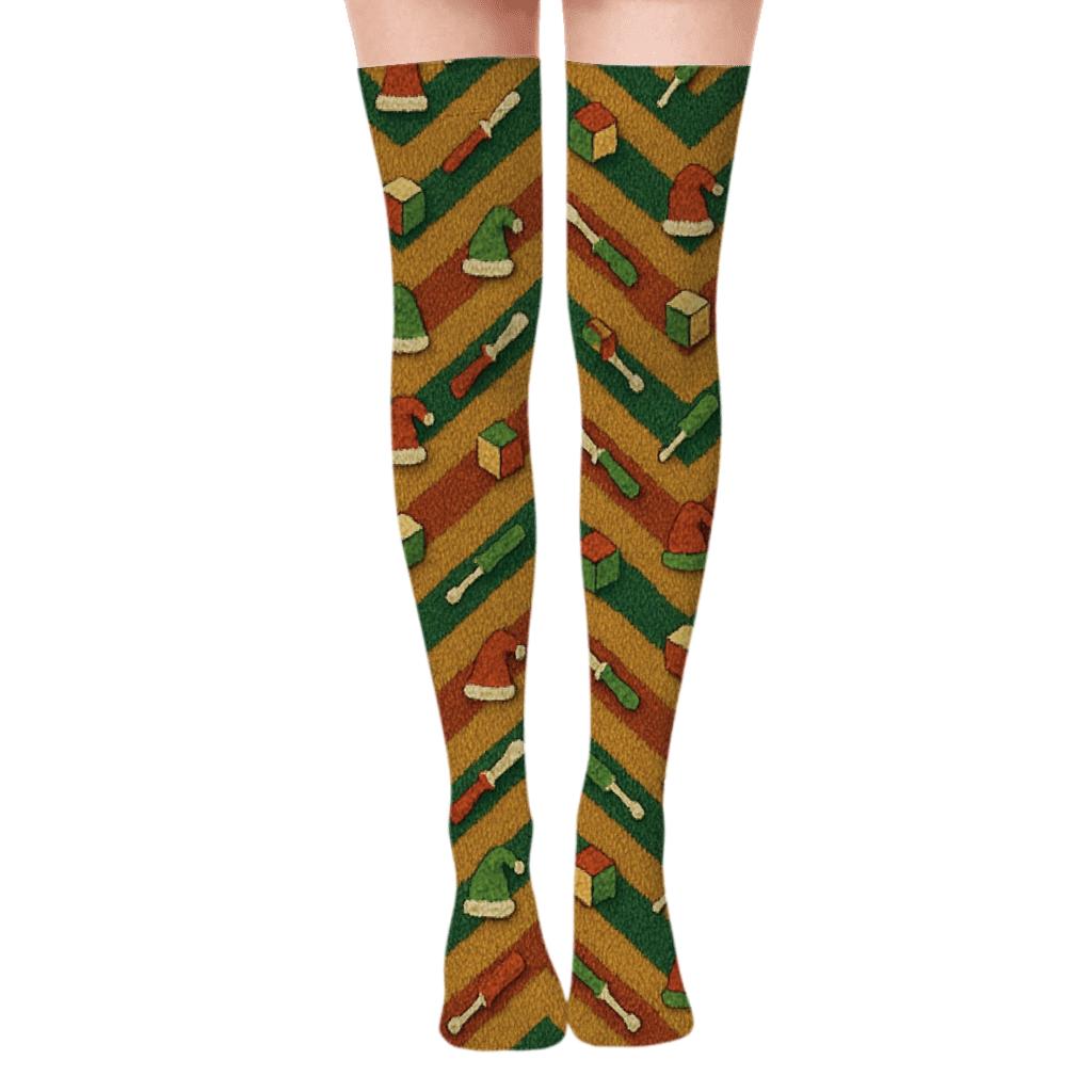 Elf Workshop Chevron designer print over-the-knee socks