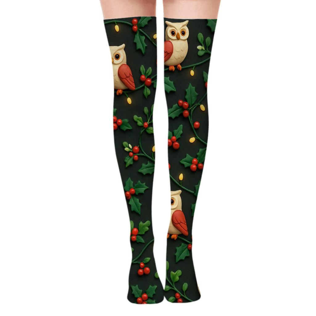 Owl Midnight Garland Scatter comfortable cotton over-the-knee socks