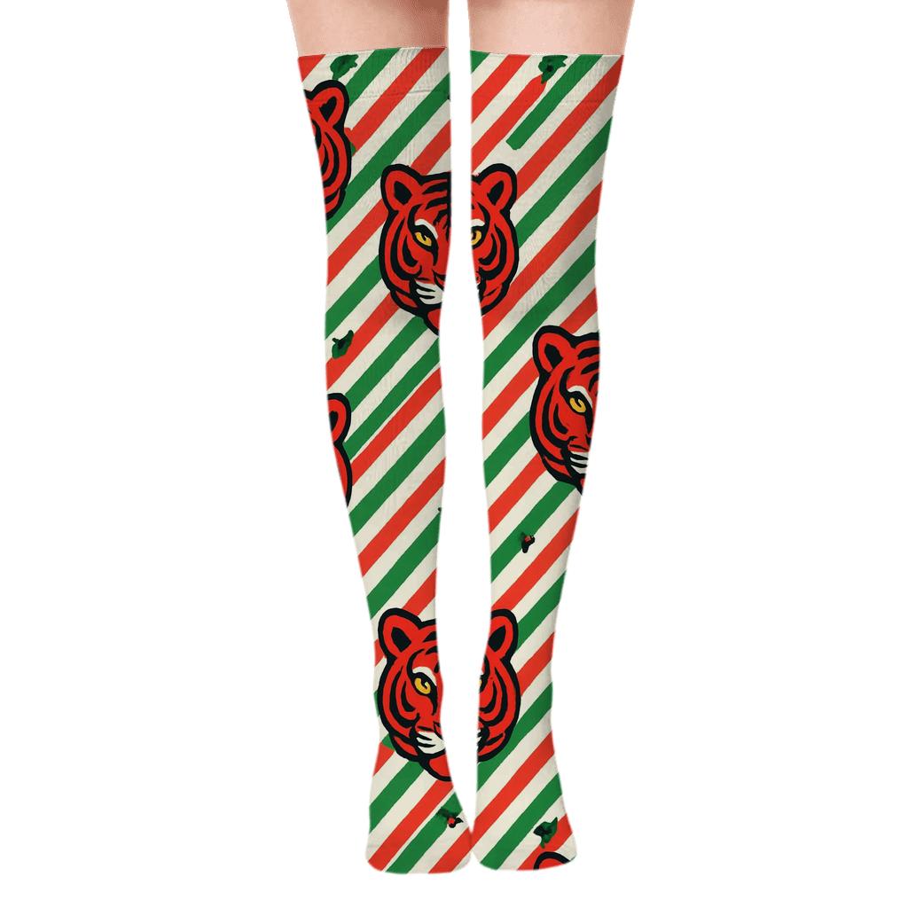 Tiger Candy Stripe Alternation designer print over-the-knee socks