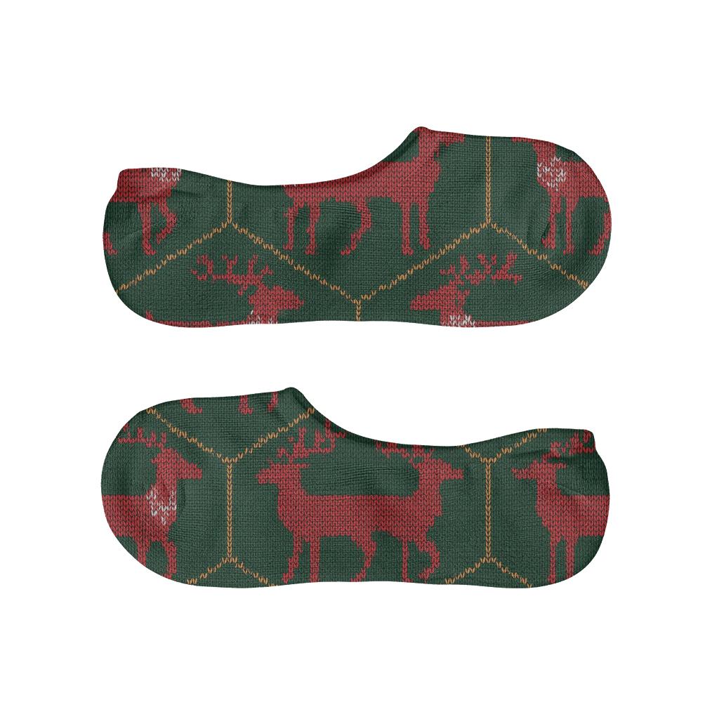 Red Reindeer Tessellation Sock designer print no-show socks