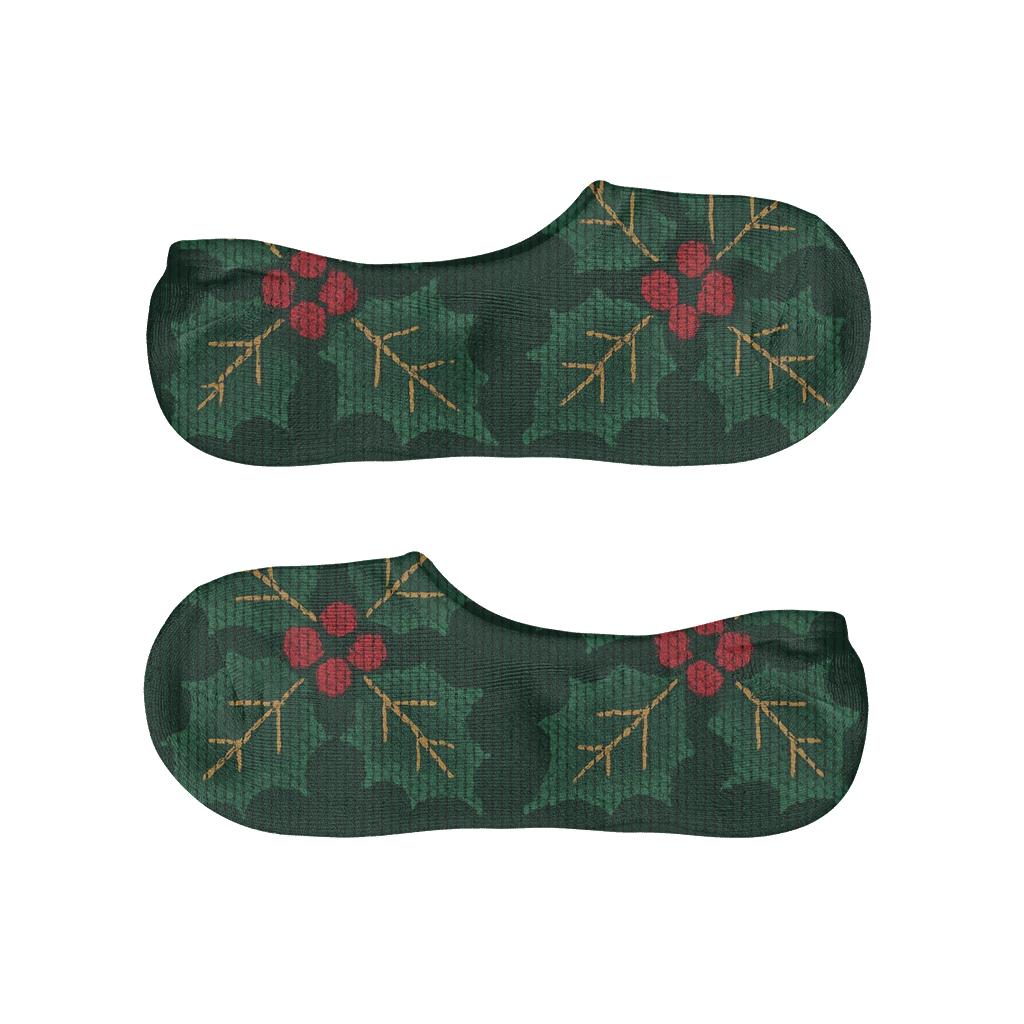 Classic Holly Grid On Green Background anti-slip no-show socks